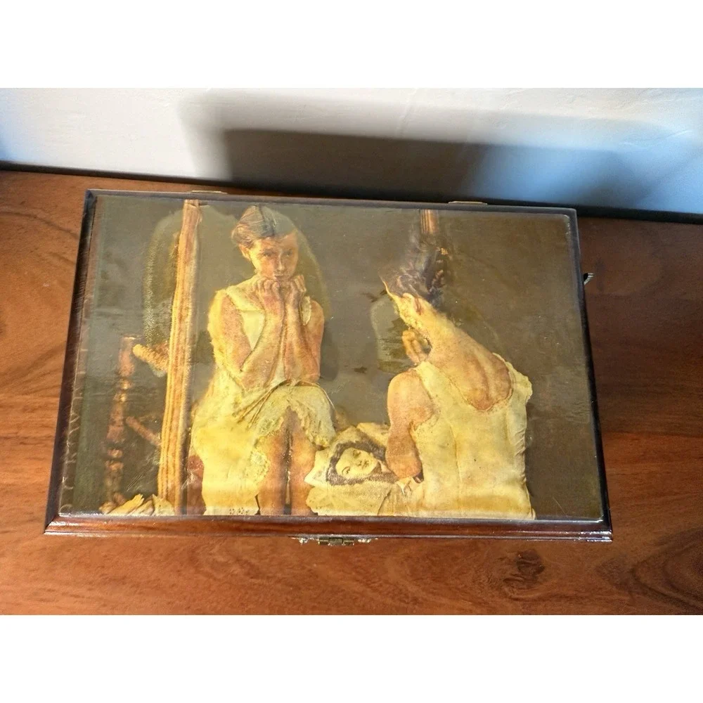 Antique Handmade Jewlery Music Box made by Doris, local artist 8x5x3.75